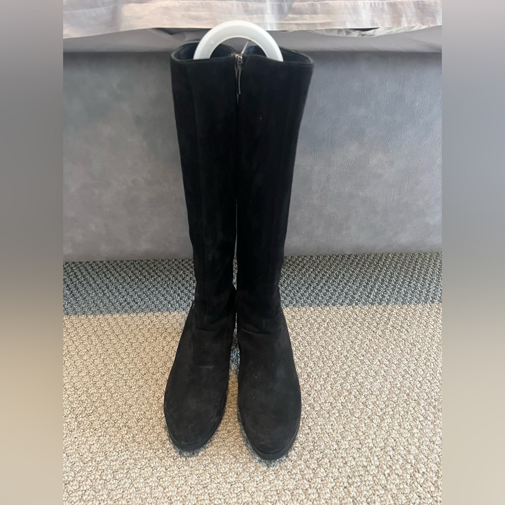 Paul Green Black Suede Knee-High Heeled Boots